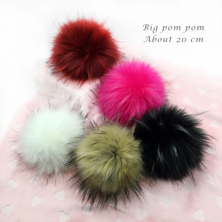 Big solid color pom poms faux raccoon fur DIY pompom balls for beanie knitted hats cap