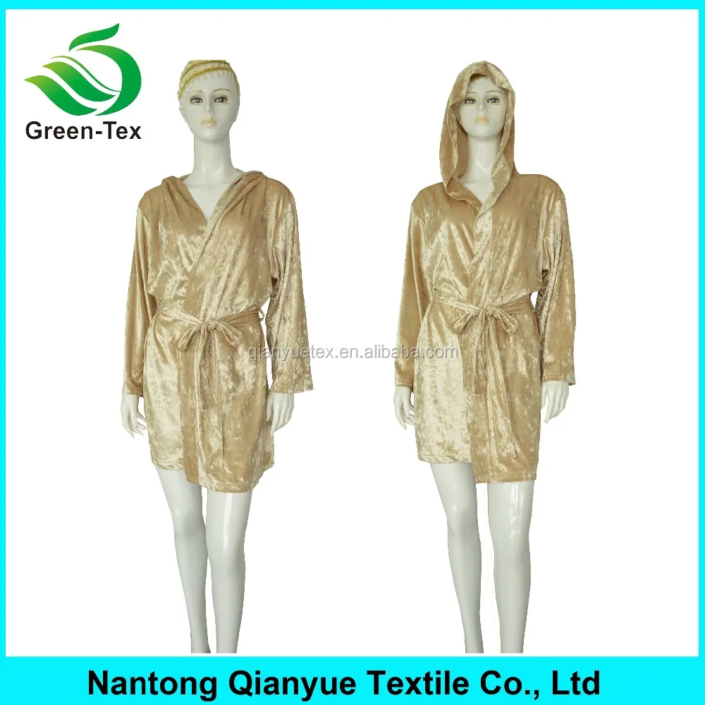 wholesale short embossed velvet hooded robe