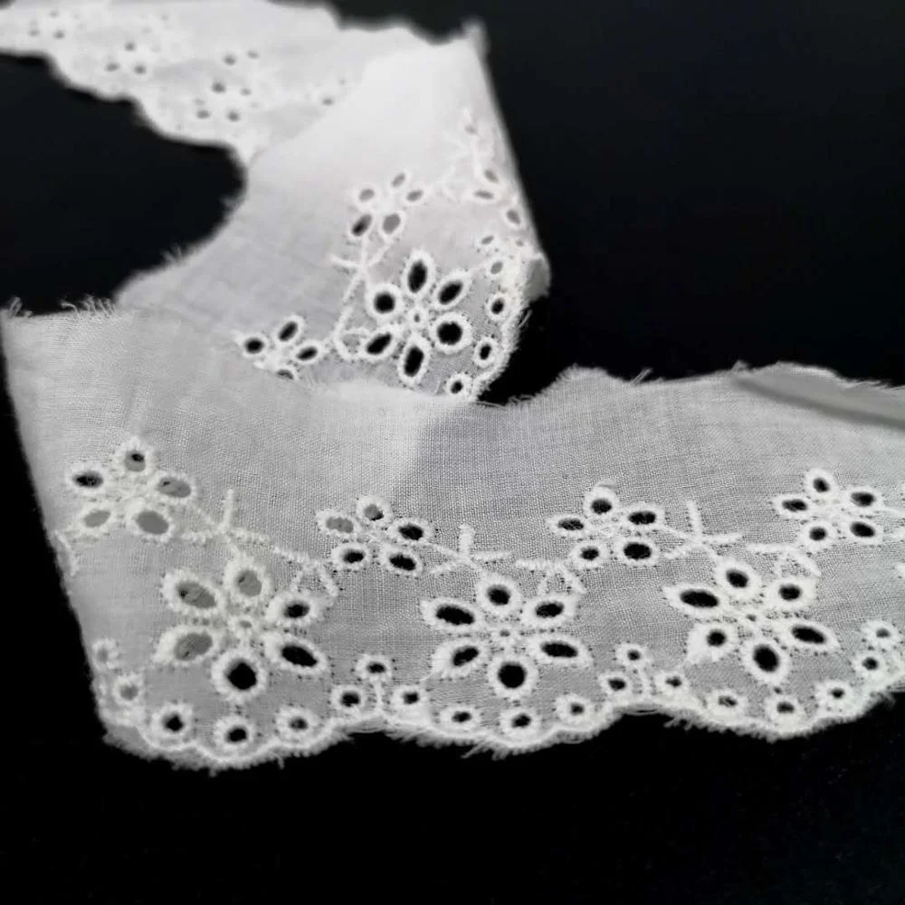 New wholesale embroidery designs flower lace  White color cotton eyelet lace trim for clothing