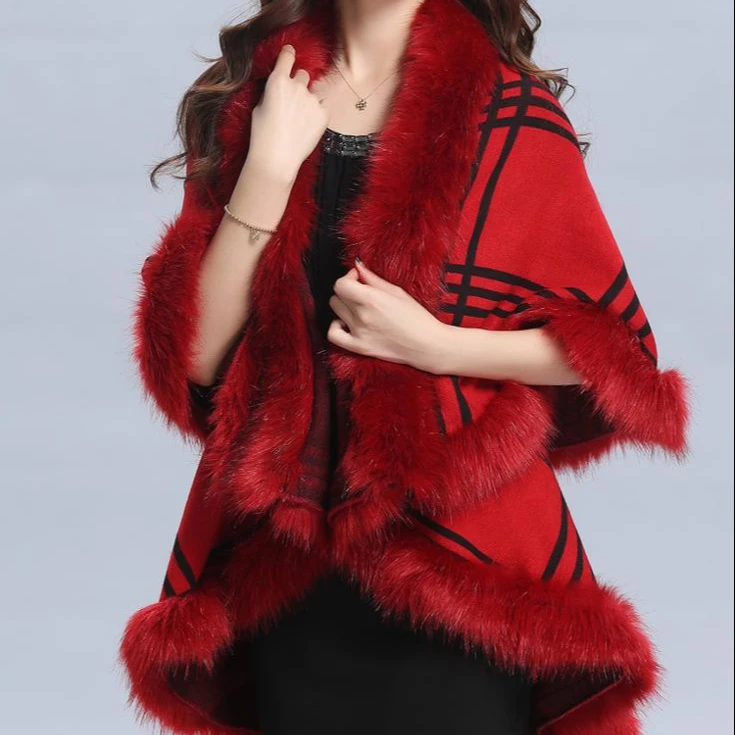 Женская двойная накидка из искусственного лисьего меха, шаль для женщин
