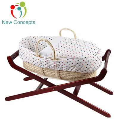 
100% handmade wholesale baby bassinet woven maize moses basket with stand 