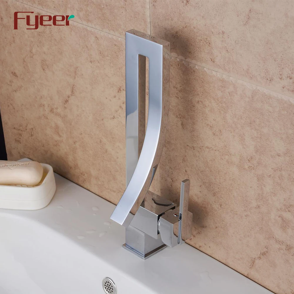 Fyeer Fashion Design Square  Chrome Plated Single Handle Brass Basin Faucet