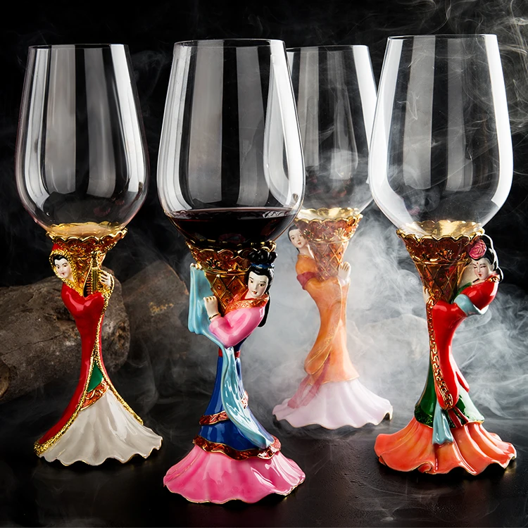 
High quality decoration Chinese four beauty acrylic champagne red wine glass 