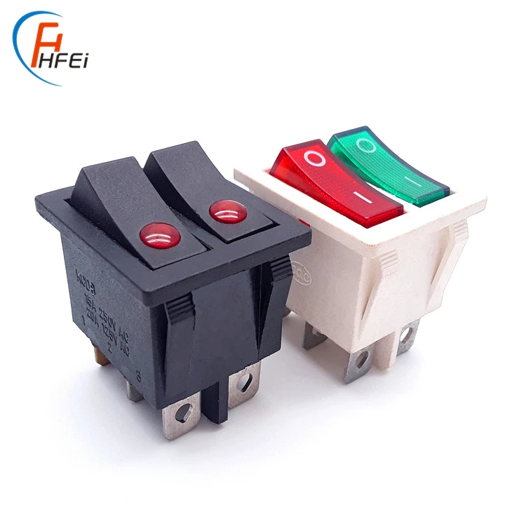 HF hot sale Double throw t105/55  DPDT ON-OFF neon lamp 12a 125vac rocker switch kcd4