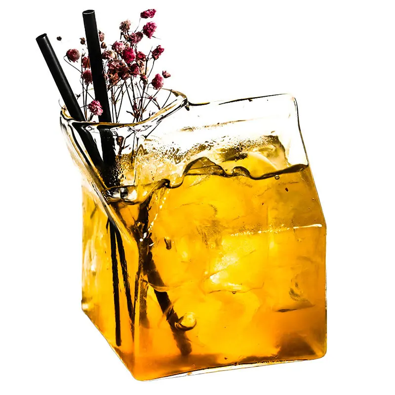 Japanese Square Milk Glass Milk Box Shape Cup Personality Milk Cup ,Juice and Cocktail Glass