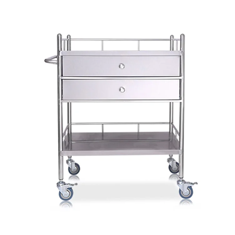 
Factory Price Hospital Cart 3-tier Stainless Steel Medical Trolley with Drawers and Wheels 