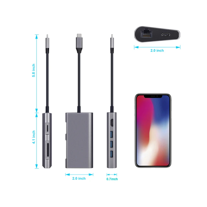 
8 in 1 usb type c to usb ethernet hub for Macbook 