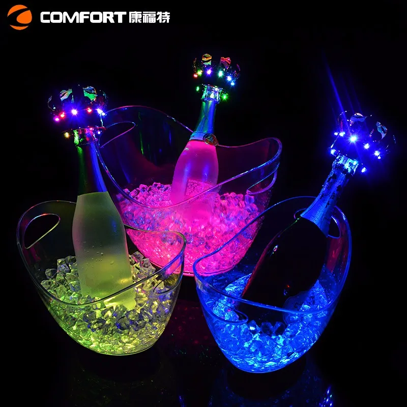 Акриловое светодиодное освещение, светодиодное ведро для льда с ручкой, акриловое ведро для льда с логотипом с крышкой