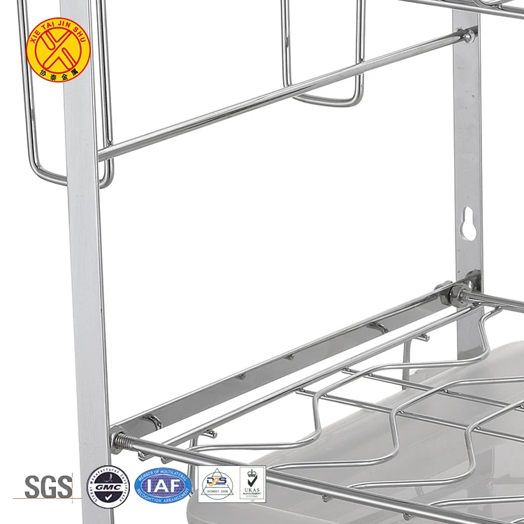 Morden multipurpose kitchen standing 2 layers dish drainer rack stainless steel