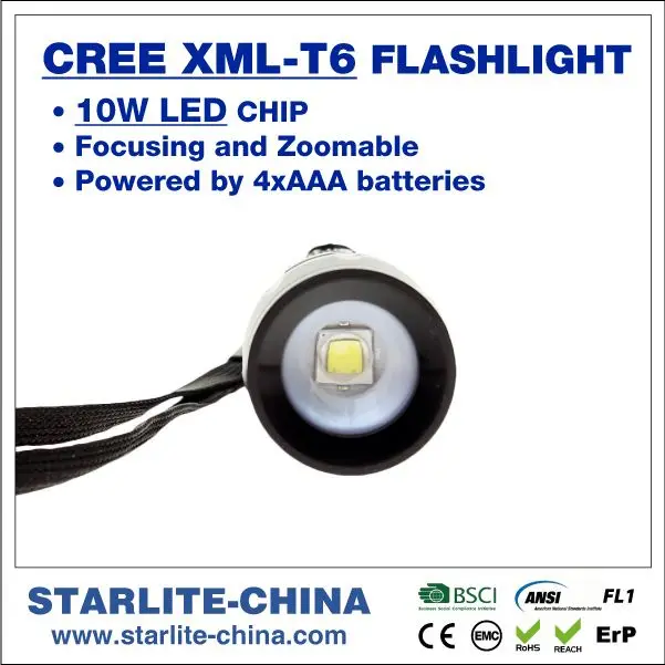 zoom 4*AAA batteries cheapest XML T6 IPX7 ninghai flashlight