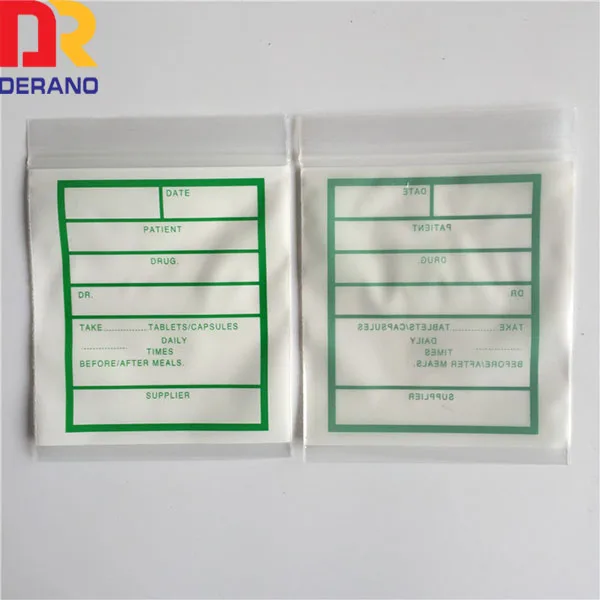 Medical grade resealable PE medicine envelope/plastic pills/drugs zip lock bag