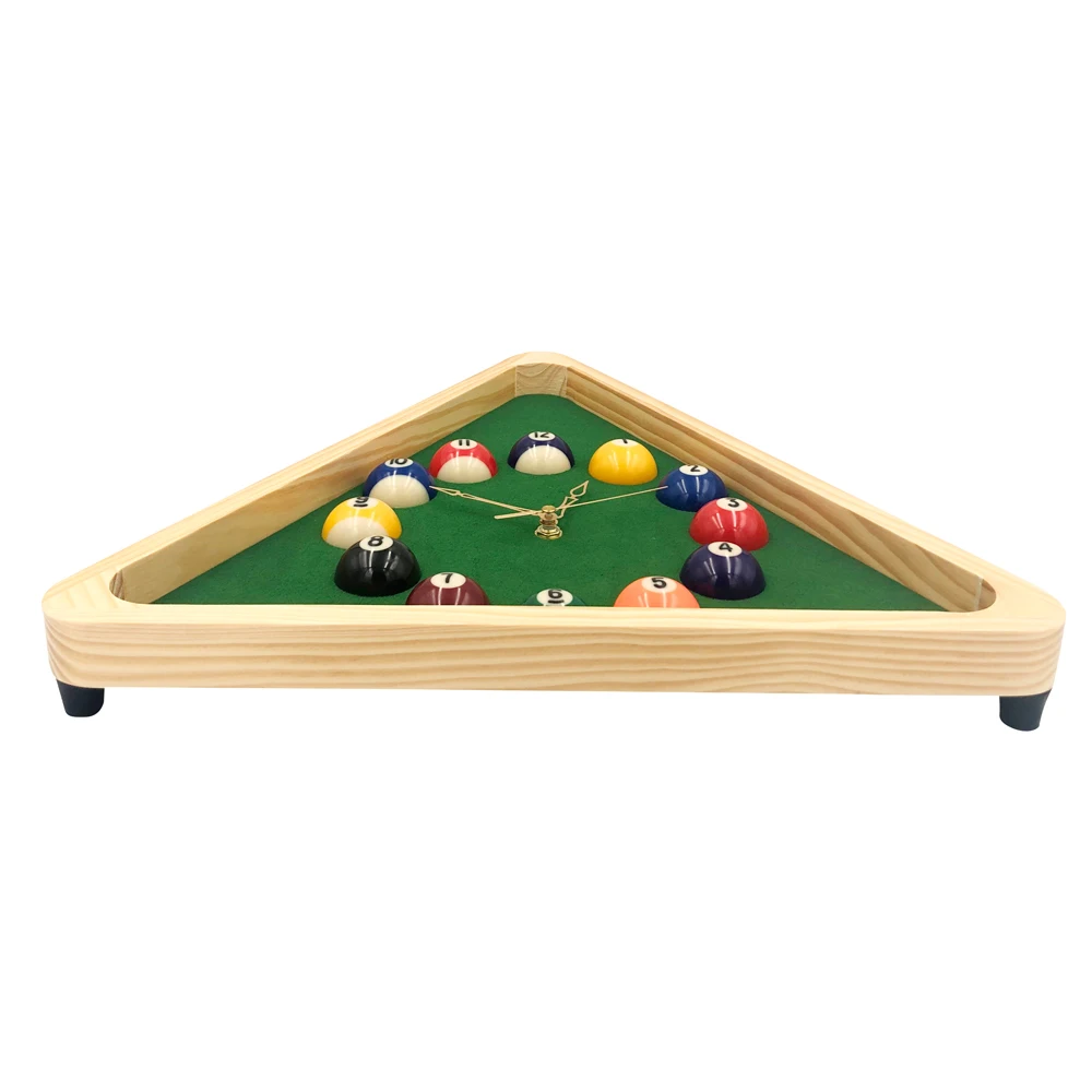 Triangle 13 inch Pool Rack Quartz Wall Clock with Solid Wood Frame