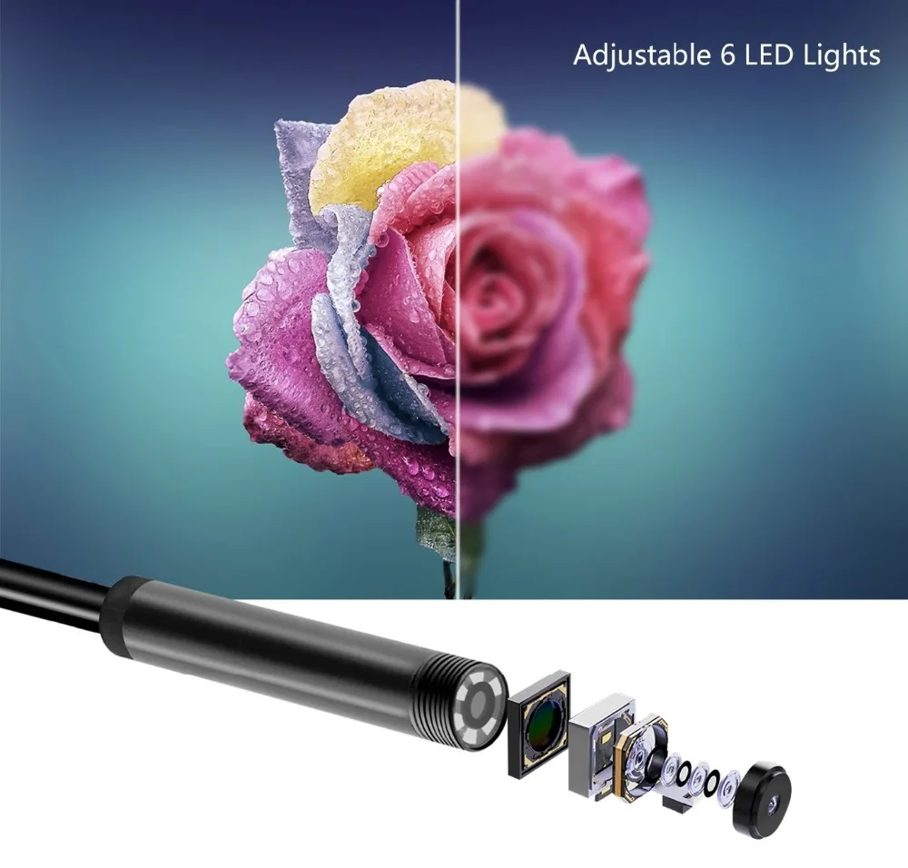 Newest 6 LED wifi 720P WIFI Borescope endoscope inspection camera for iphone 1m soft wire