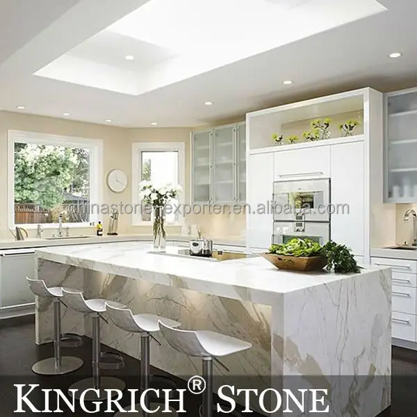 Кухонный остров, итальянский белый калакатский мрамор, итальянский белый мрамор