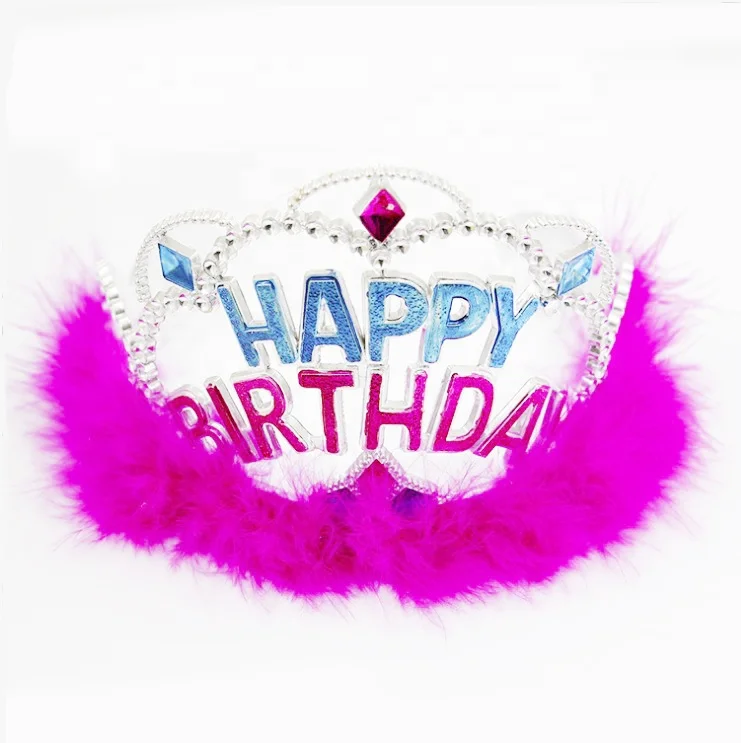 Princess Plastic Kids Tiara  party Hair Crown Children with marabou Feather Hair band