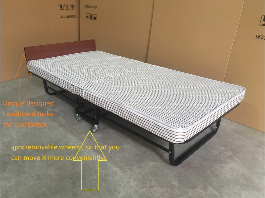Folding Bed with Mattress Portable Hotel Used Steel Home Furniture Bedroom Furniture Carton Iron Modern Soft Bed 10 Pieces