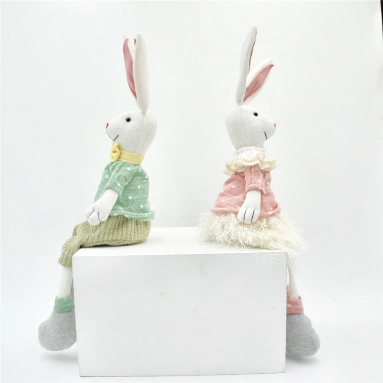 Custom Easter decoration Rabbit Shelf Sitter Bunny Couple Ornament Holiday Gifts Figure Stuffed Bunny For Home Decor
