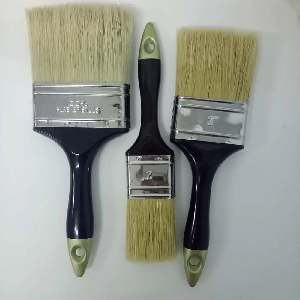 Black Goat Hair Flat Wall Paint Brush With Wooden Handle