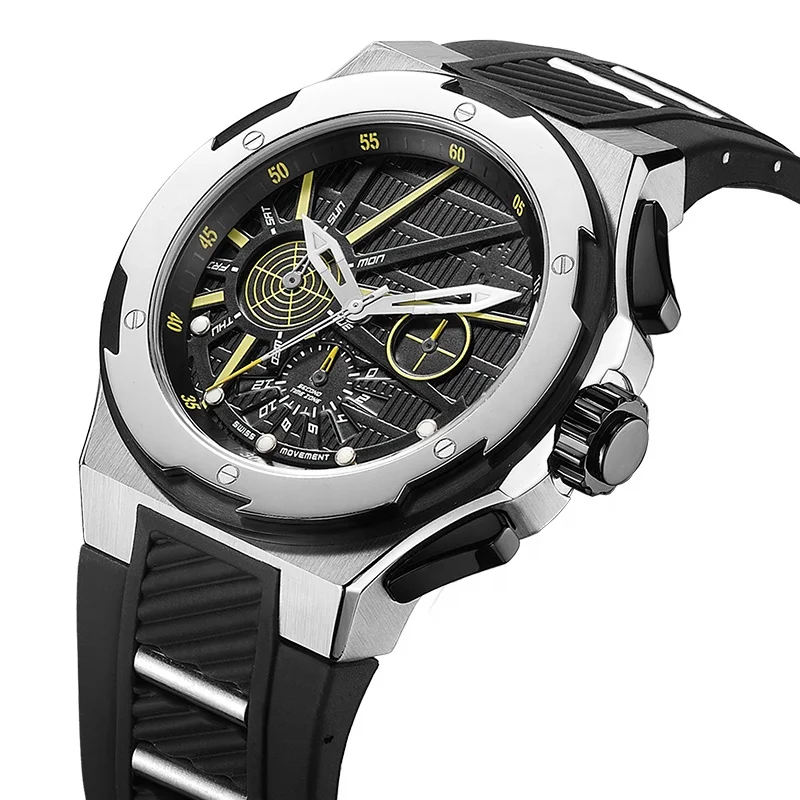 Water resistant silicone band stainless steel case fashion men wrist watch sports