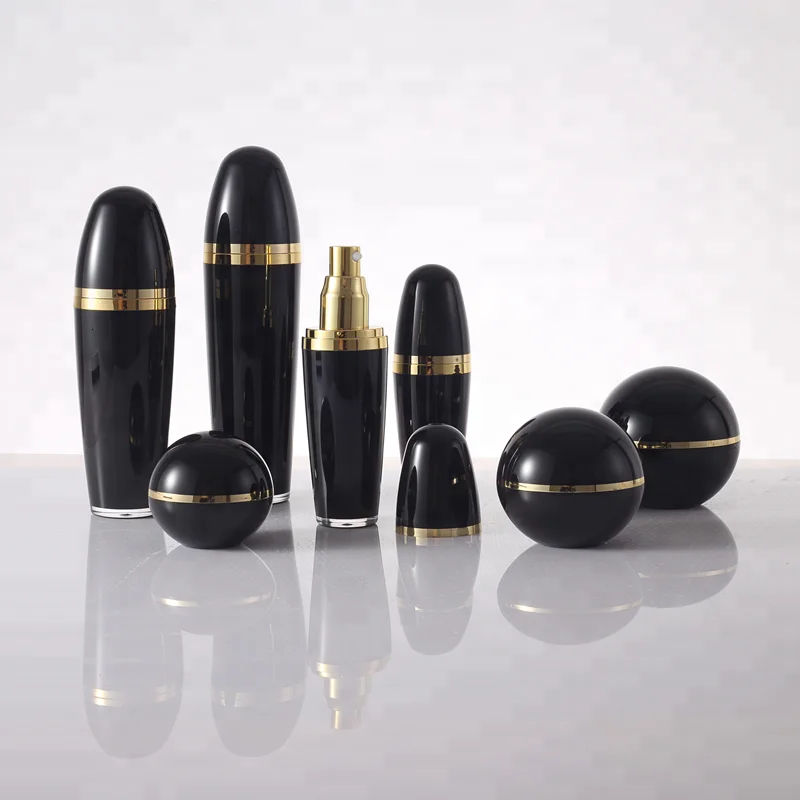 cosmetic  ball shape all black acrylic bottles 30ml 50ml 80ml 120ml  lotion plastic bottles cream jars