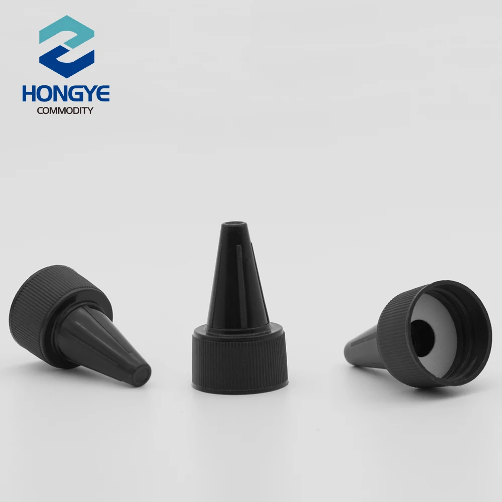 28/410 black sharp pointed mouth cap push pull bottle cap for dropper bottle