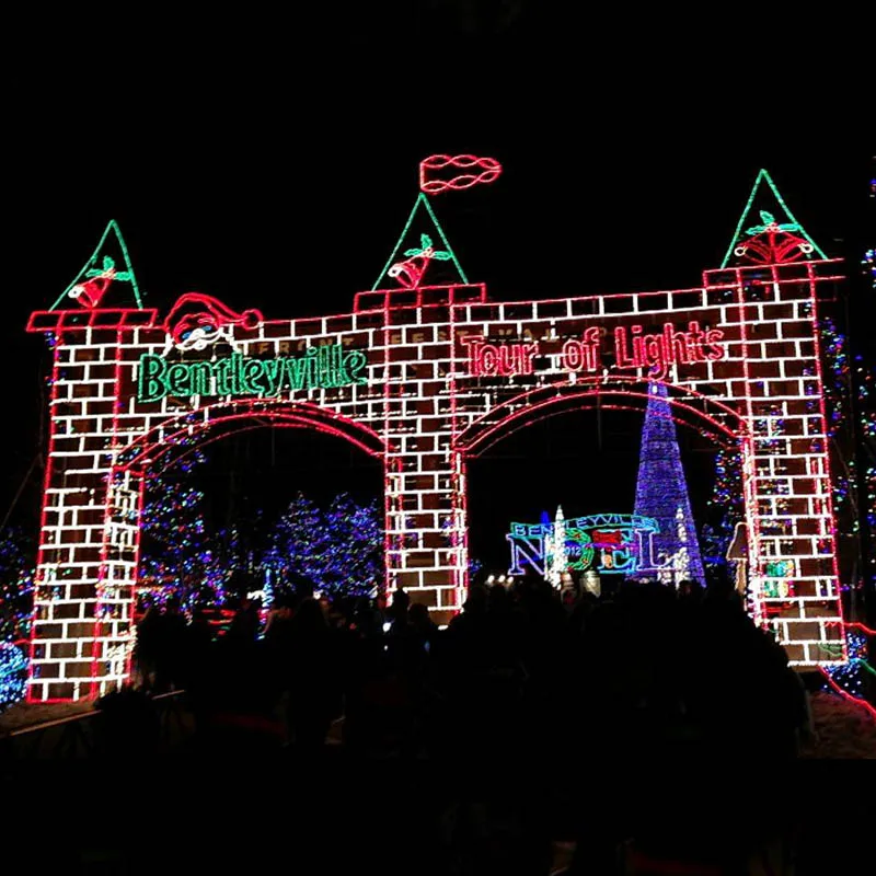 Outdoor LED golden arch lighted sculptures Christmas lighted arches for winter festival displays