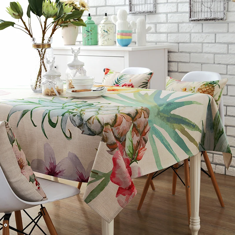 hot sale custom printed cotton linen table cloth fabric with dining table