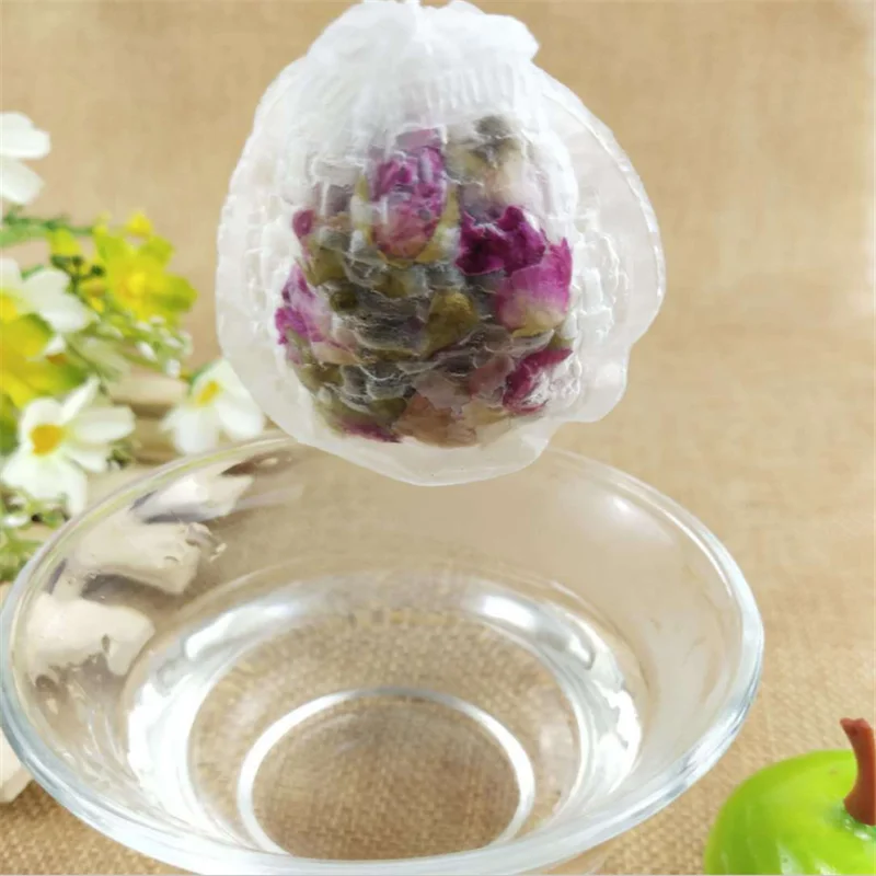 Drawstring sealing PLA biodegradable empty round corn fiber  tea bag