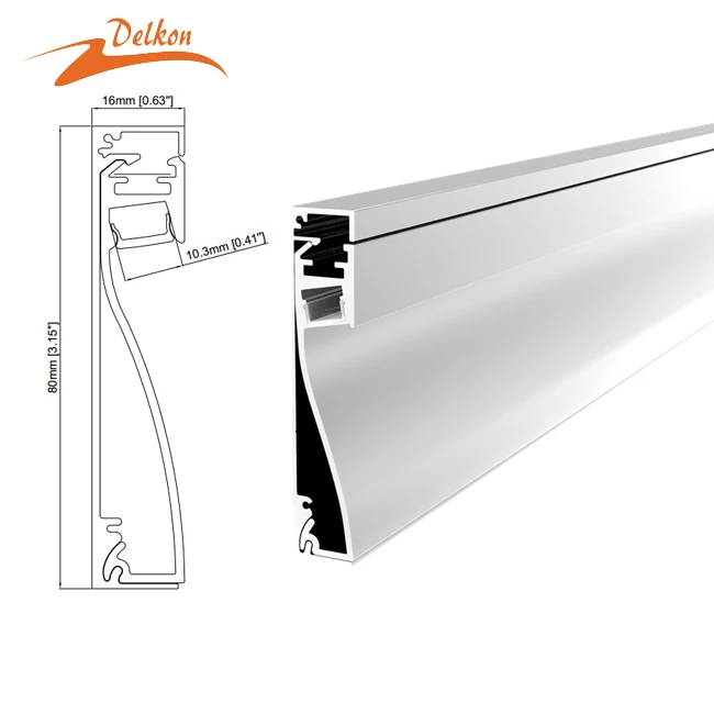 80*16mm Wall Foot Line LED Drywall Aluminum Profile Skirting Board  for Residential and Commercial Occasions