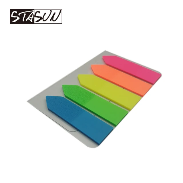 STASUN 5 fluorescent colour Arrow Plastic PET film index sticky note book mark