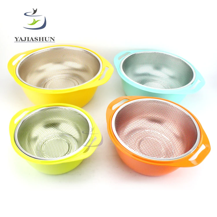 Wholesale Wire Mesh Strainer Stainless Steel Rice Colander Sieve Plastic Vegetable Fruit Basket For Kitchenware