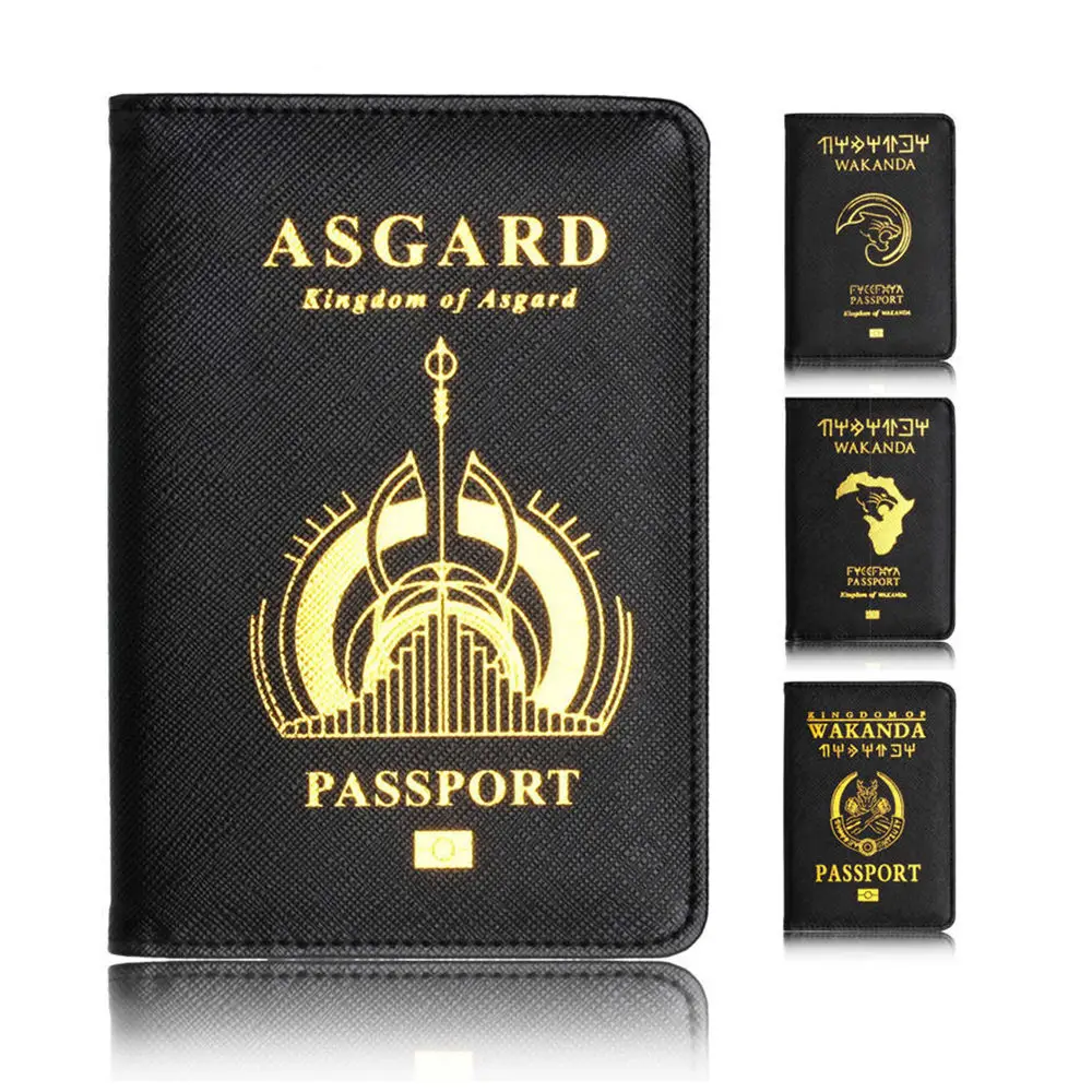Wholesale 6 Designs  Wakanda Forever Black Panther ASGARD  Leather Passport Holder With Ticket and ID Card Slots