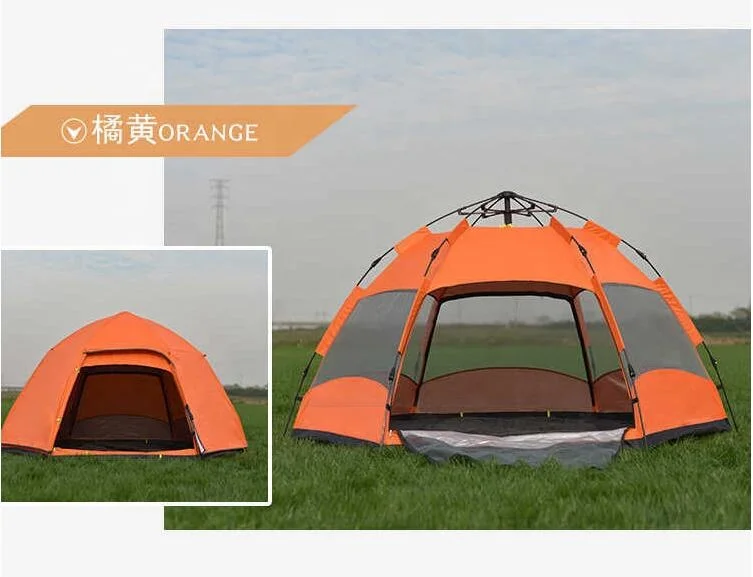 Automatic hydraulic double layer 6 Person Outdoor Camping Tent Outdoor Camping Hexagonal big family Camping Tent