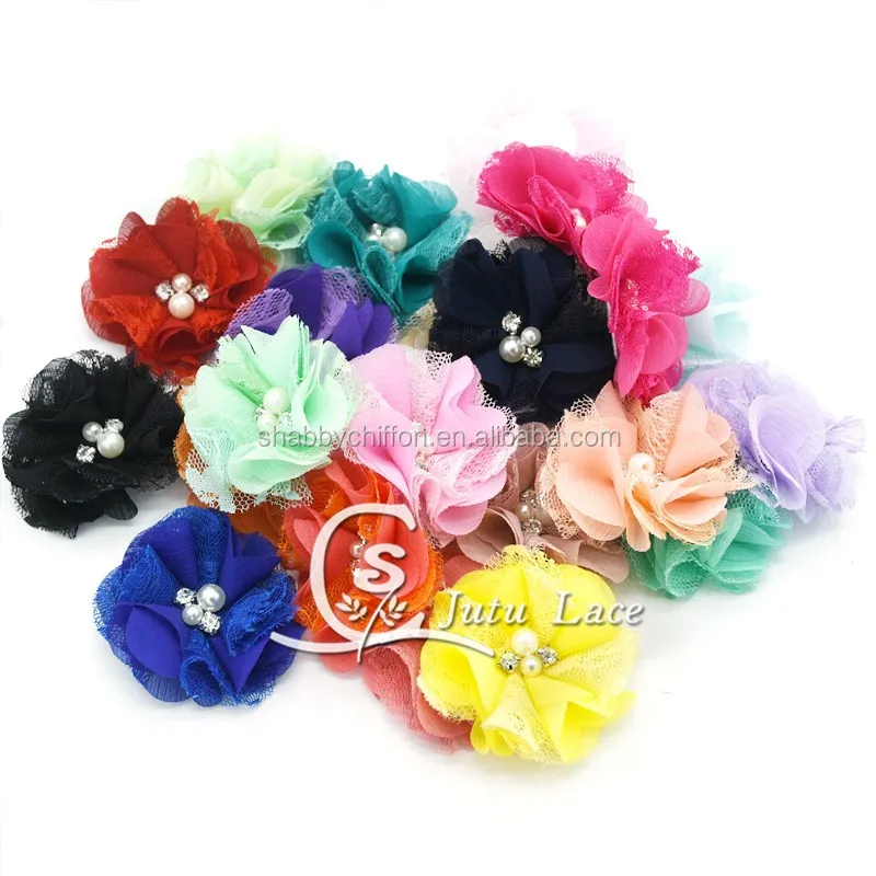 New hair accessories mini craft flower- handmade pearl center chiffon flower-Vintage Chiffon Lace Flower