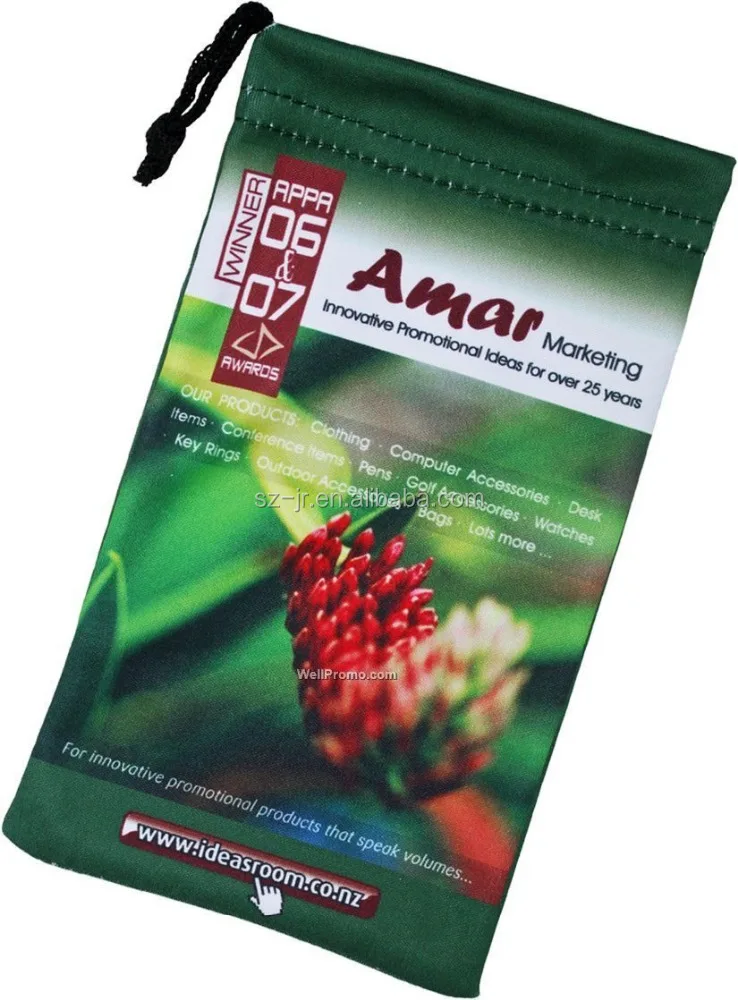 
full color printing microfiber drawstring mobile phone pouch 