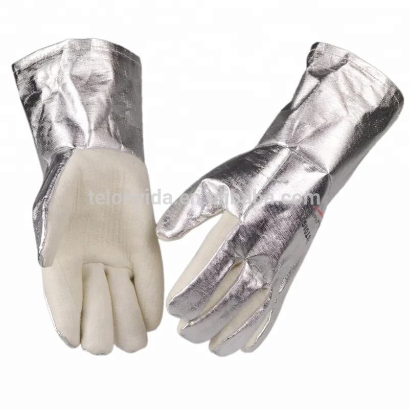 Stock Items 350 Degree Centigrade Resisting Meta-aramid Felt and Aluminum Foil Heat Resistant Aluminized Gloves