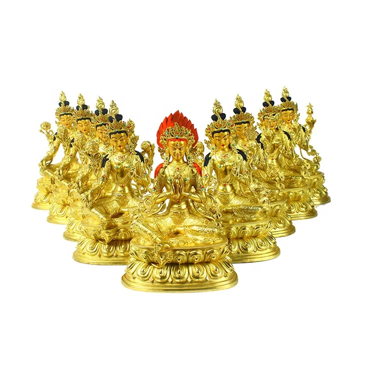 Customized Golden 21 Tara Tibetan Buddha Statue Religious Bronze Carved Buddha Tara Statue