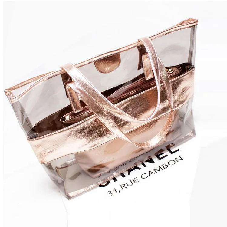 
Summer new PVC waterproof transparent bag crystal neon jelly shoulder bag female leisure beach bag handbag 