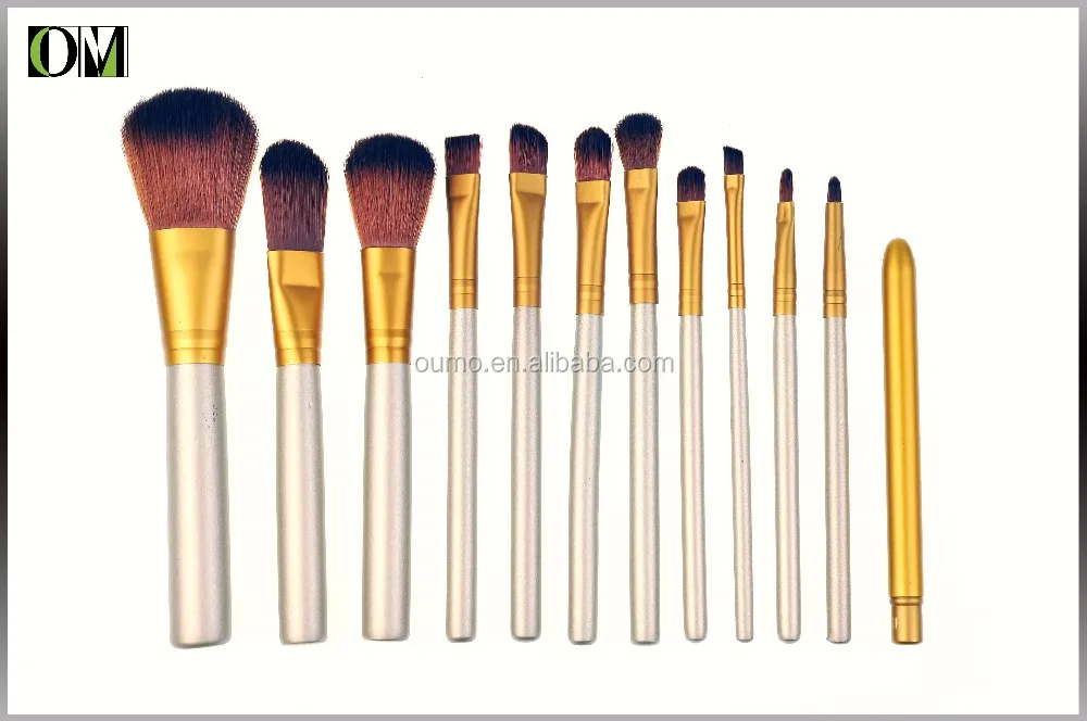 OUMO--Nake3 short handle portable 12pcs champagne makeup brush set iron box with private label