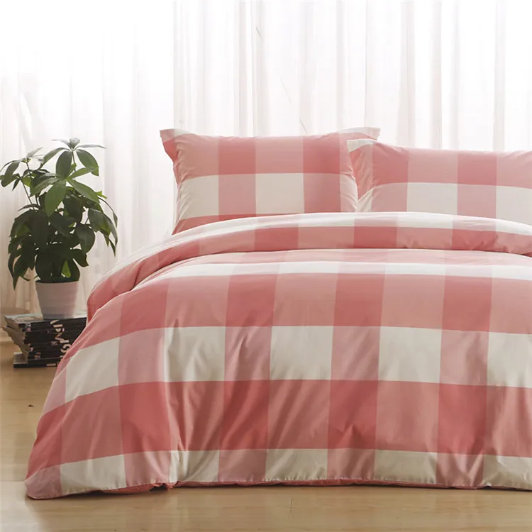 Luxury Check Duvet Cover Pink Plaid Sheet Bedding Set King