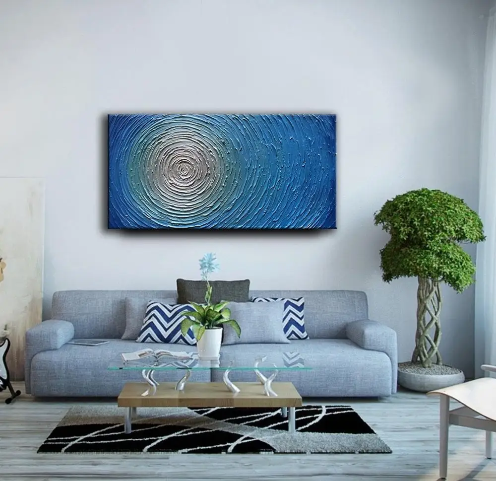 Light Blue Texture Oil Painting on Canvas Abstract Art Pictures Canvas Wall Art