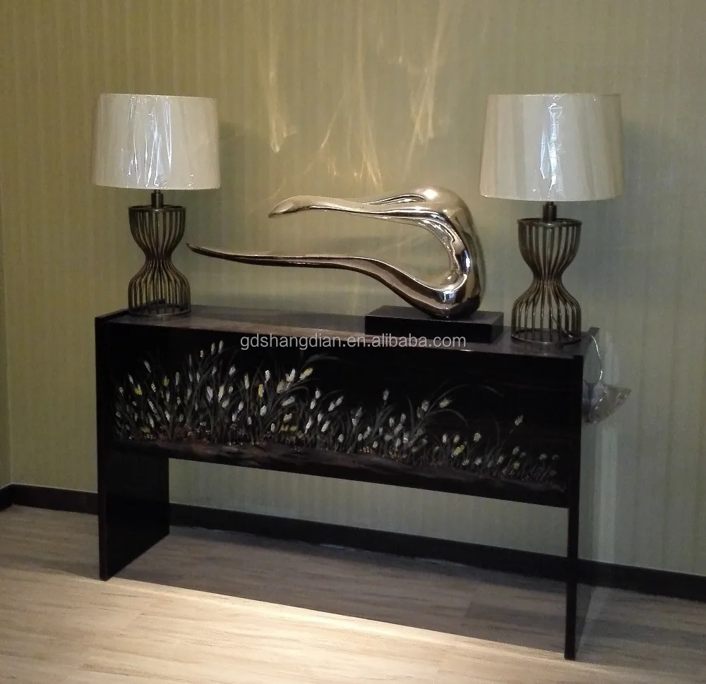 
Hotel lobby furniture luxury wooden tall wall corner table console 