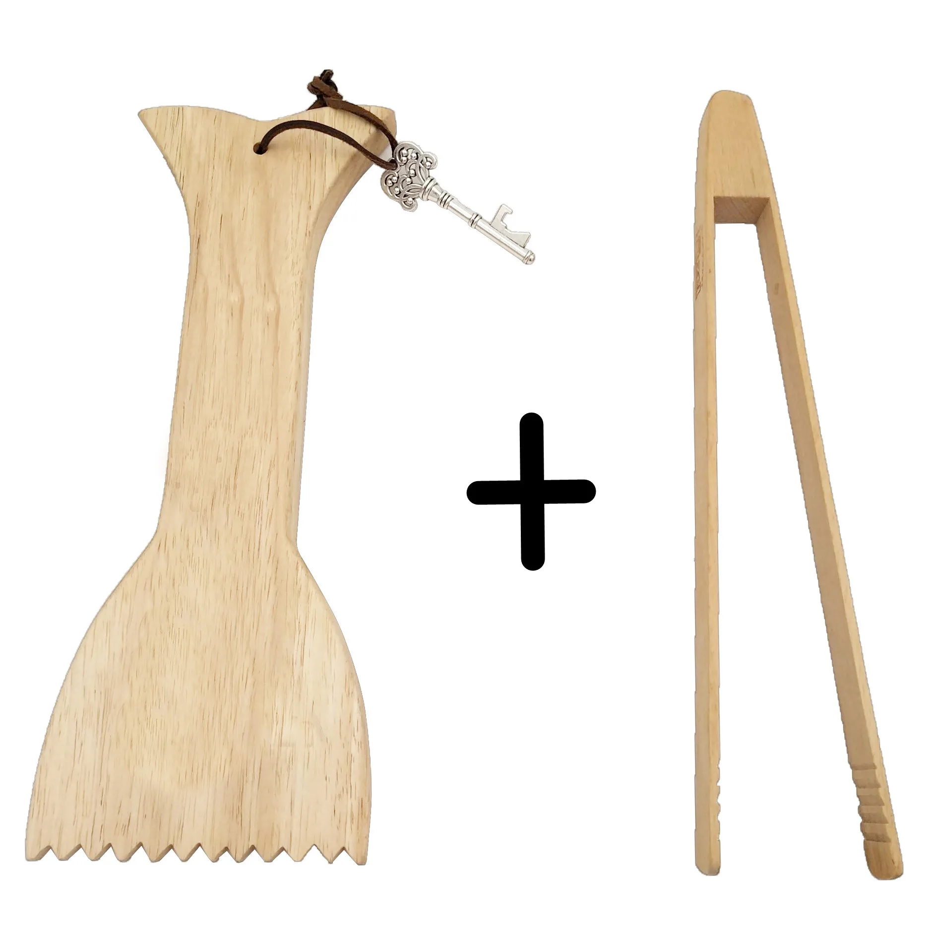 Щетина бесплатно, пользовательский очиститель для барбекю, деревянный гриль, скребок и деревянные щипцы, набор с открывалкой