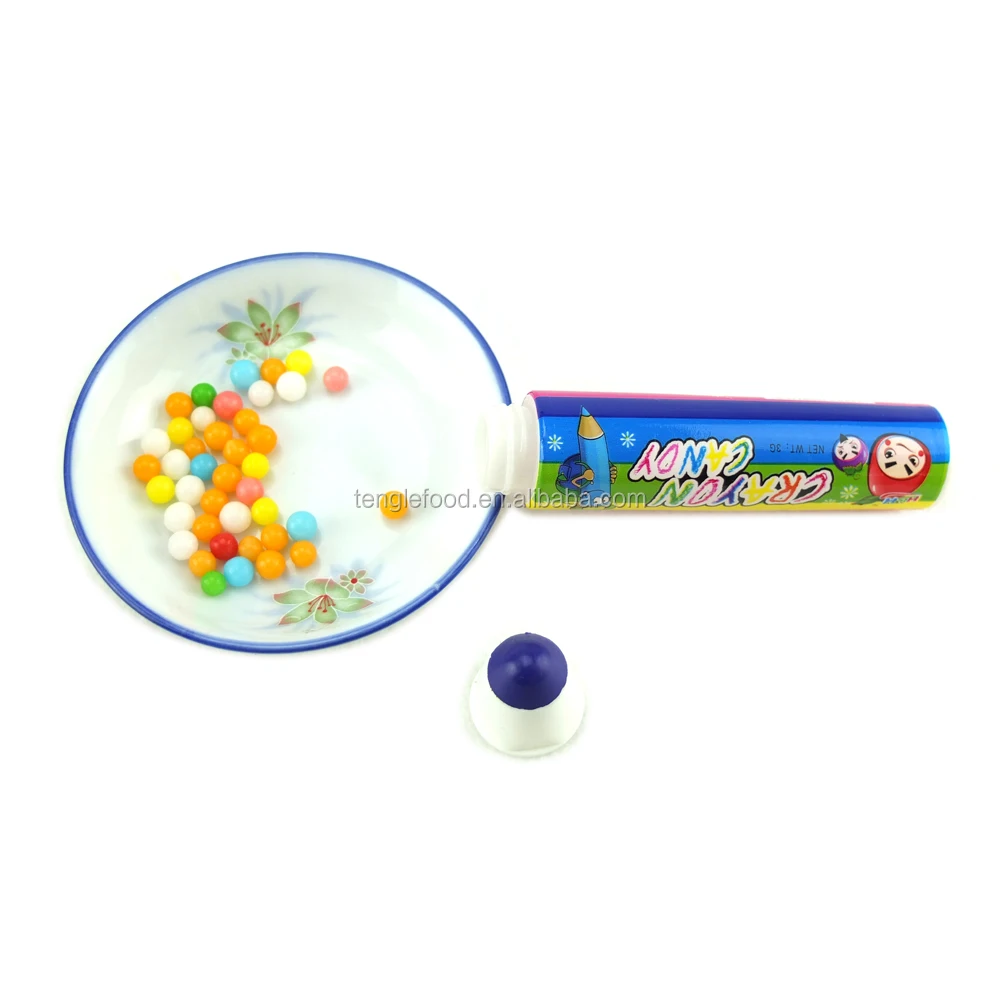 Box packed colorful cartoon fruity crayon candy toy with mini candy beads