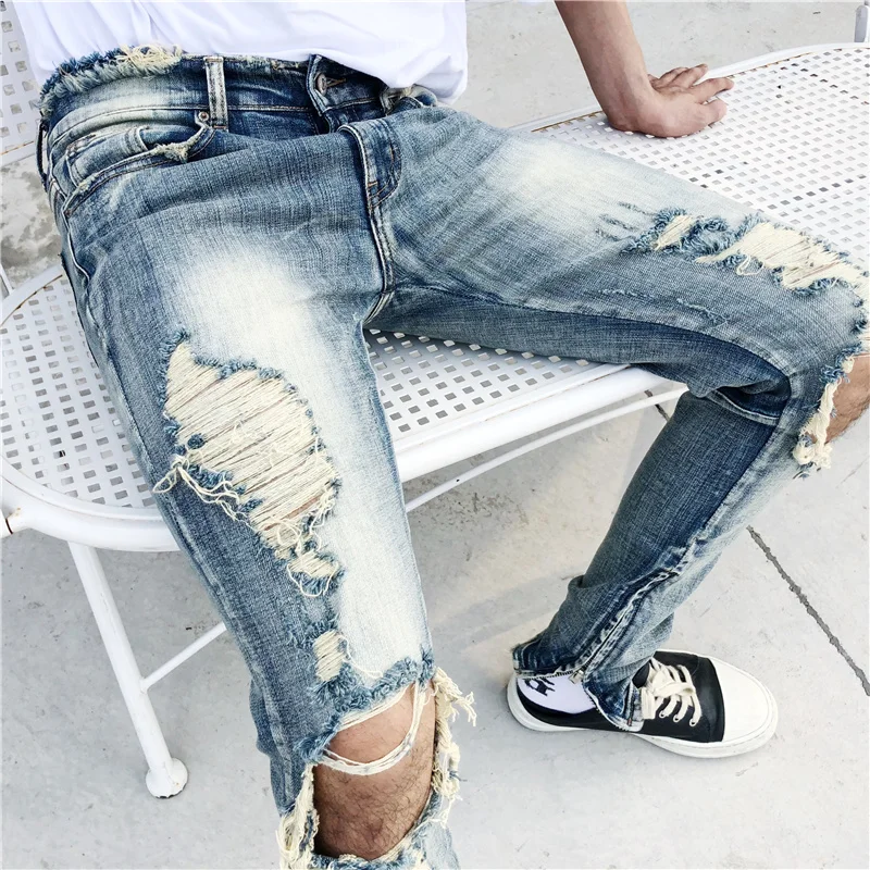 OEM  new style ripped pent style stock dropshipping 	men jeans trousers