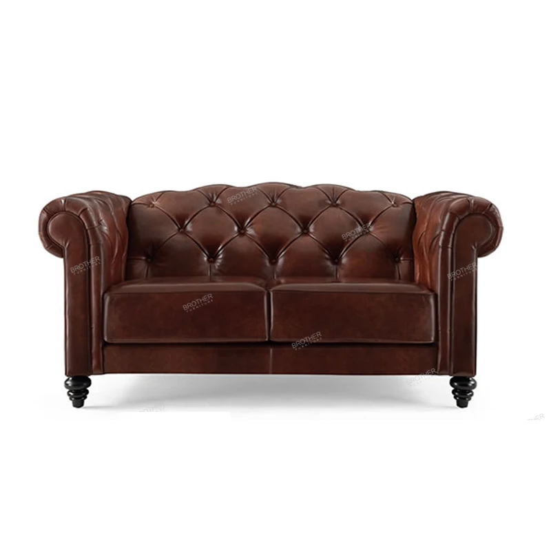 2 местный Честерфилд натуральная кожа Антиквариат мебель для гостиной кожаный диван