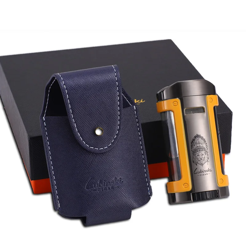 New model metal windproof lighter 4 torch jet gas lighter and ashtray