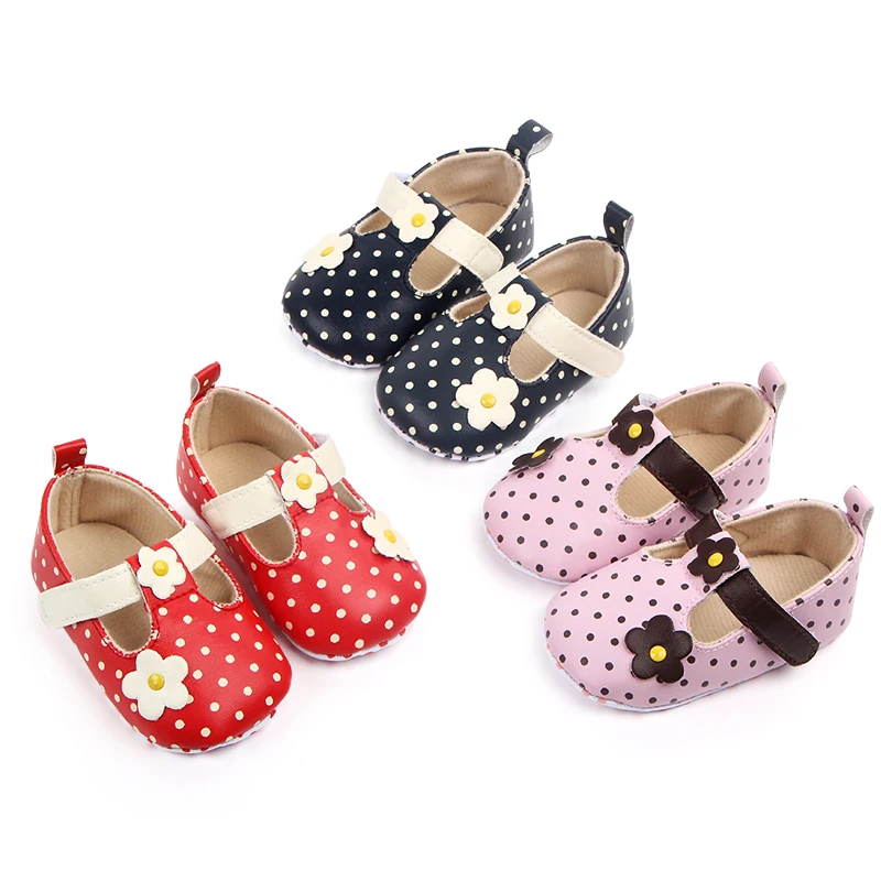 Hot Selling Dot Beautiful Flower Girls Shoes First Walkers Baby Shoes