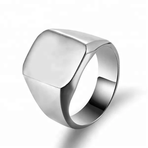 China Manufacturers selling titanium steel smooth big flat ring fashion gold stainless steel male square ring blanks jewelry