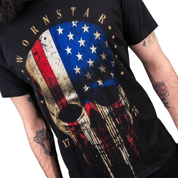 
2020 Europe Style Vogue Letter Printed american skull t shirt for men Punk Style 